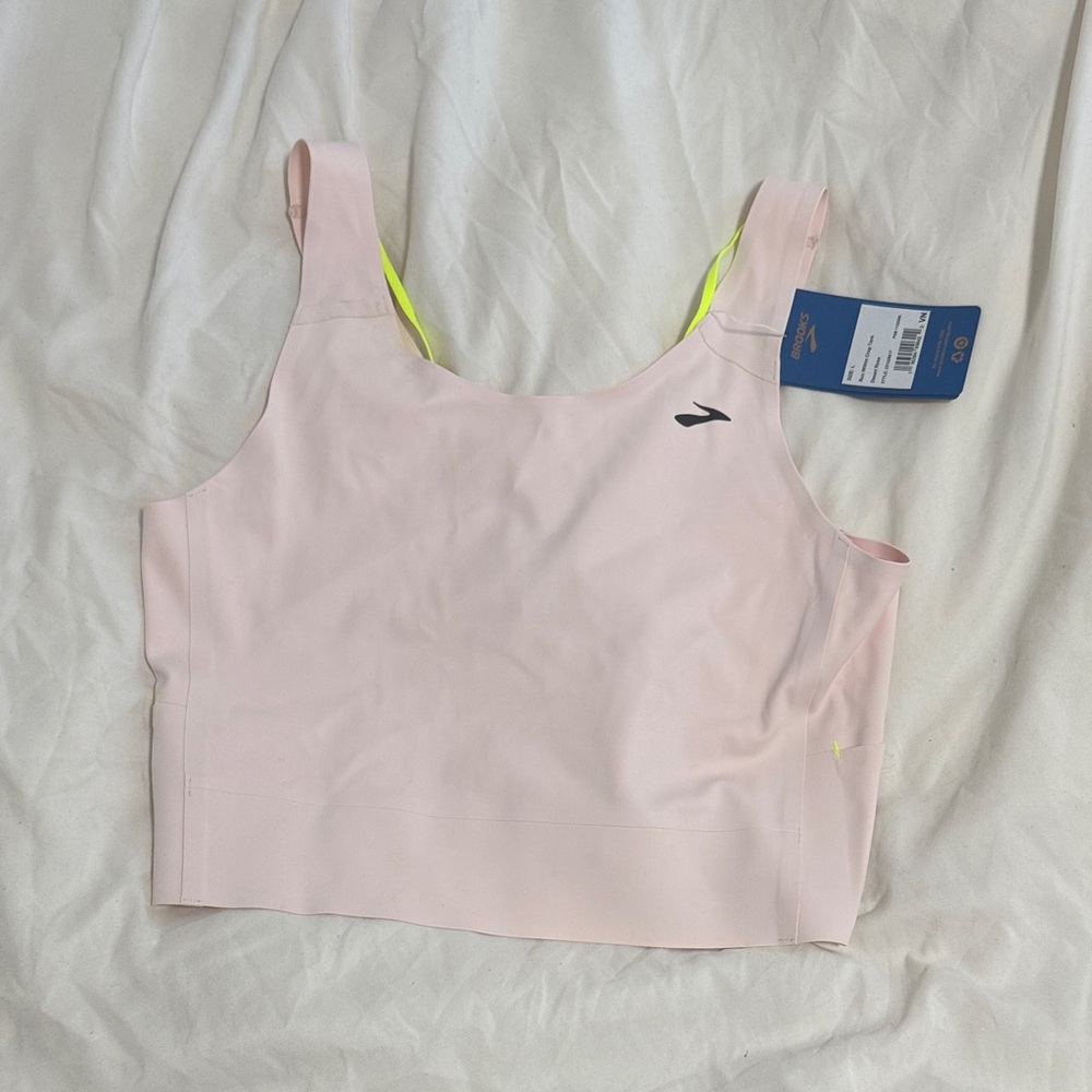 Brooks Light Pink Sports Crop with Neon Accent Straps